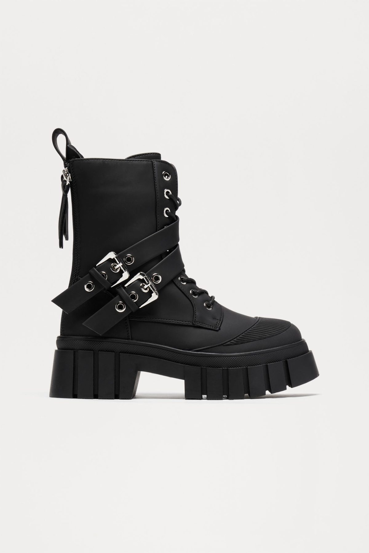 Never Over Buckle Combat Boots - Black