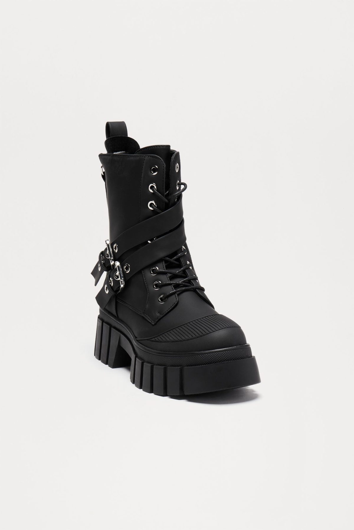 Never Over Buckle Combat Boots - Black