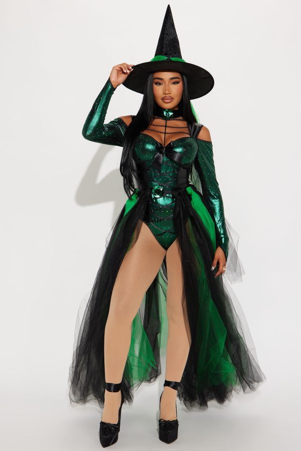 Green Emerald Witch 3 Piece Costume Set - Green/combo