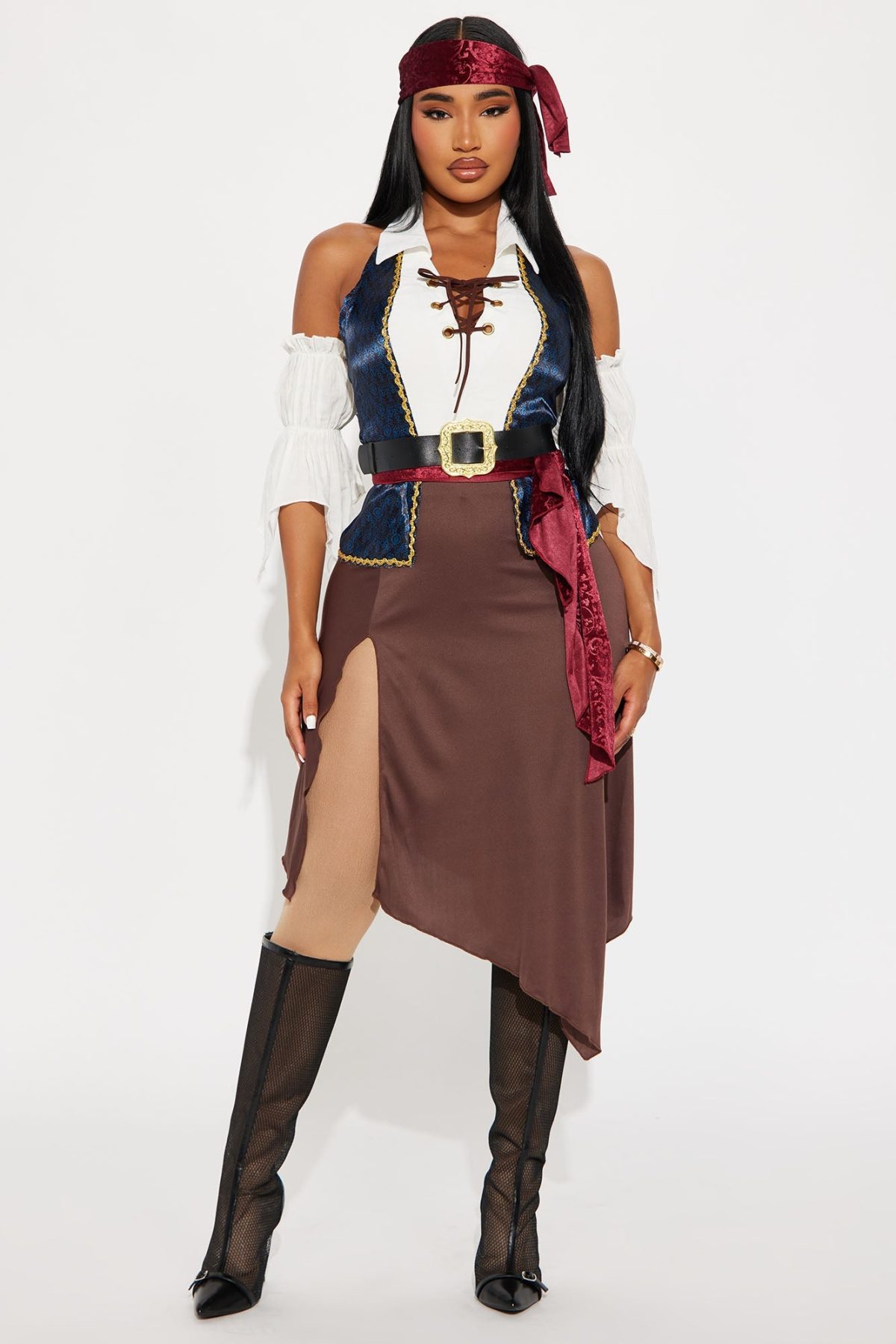 Wench At Sea Pirate 5 Piece Costume Set - Brown/combo