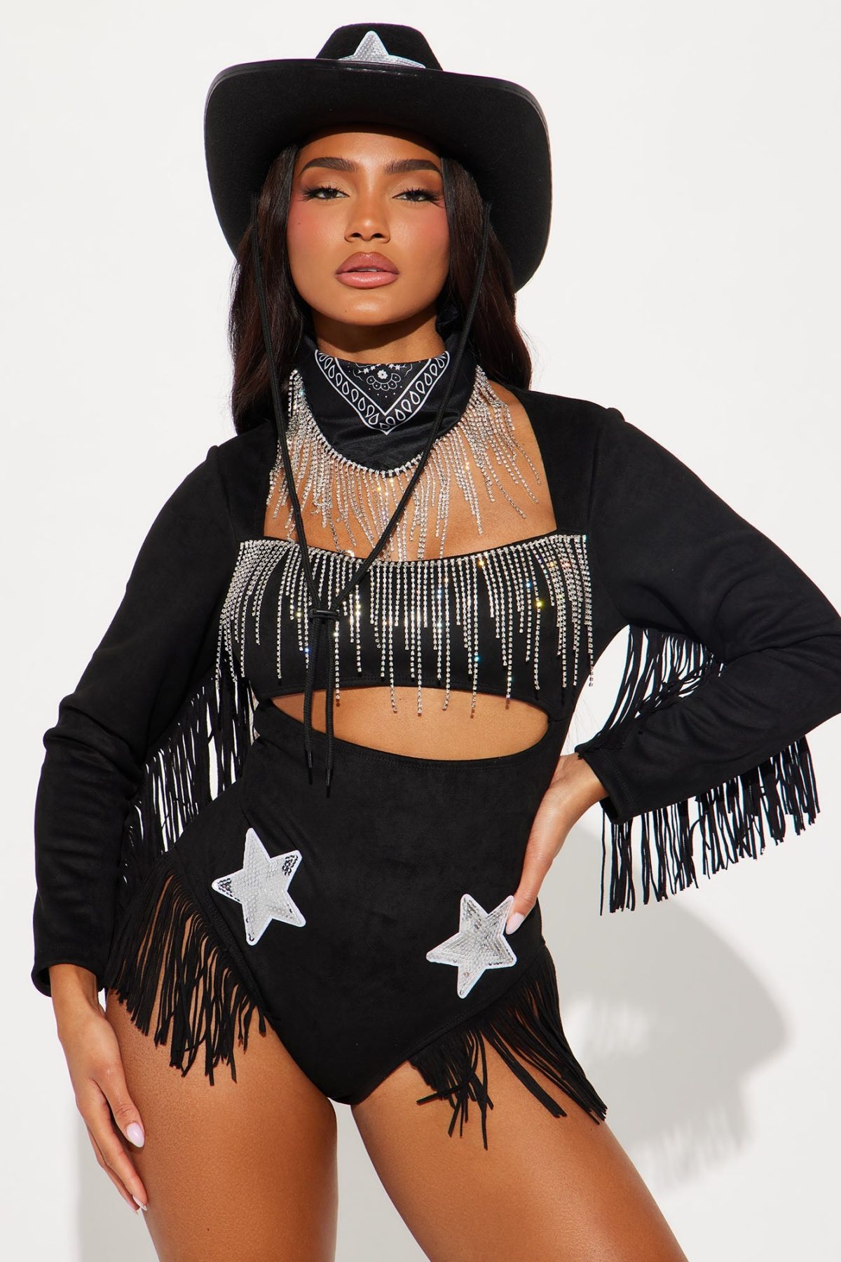 Star Cowgirl Babe 3 Piece Costume Set - Black/Silver