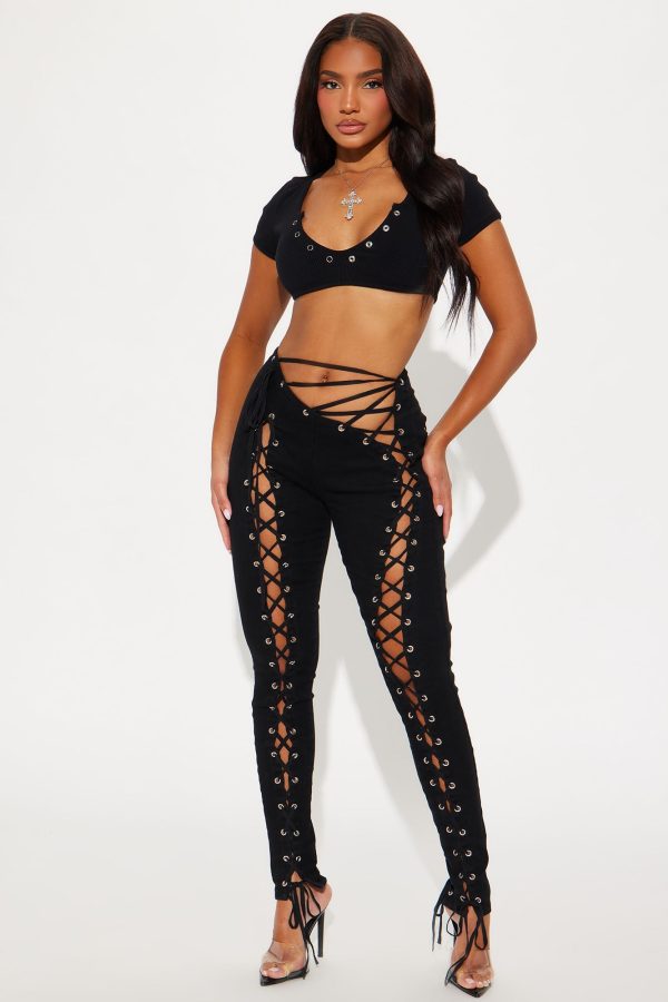 Mission Accomplished Lace Up Skinny Pant - Black