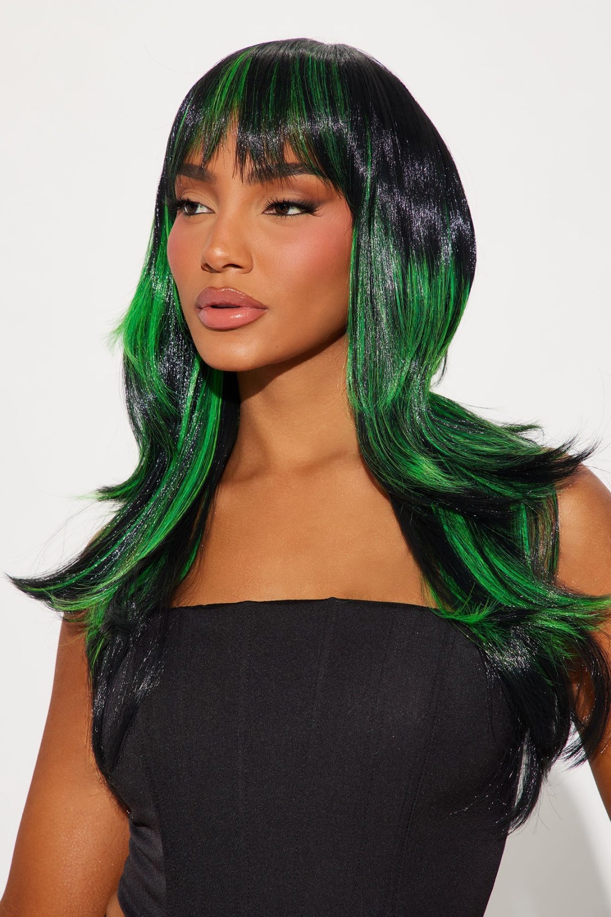 Tempting Temptress Layered Costume Wig - Black/Green