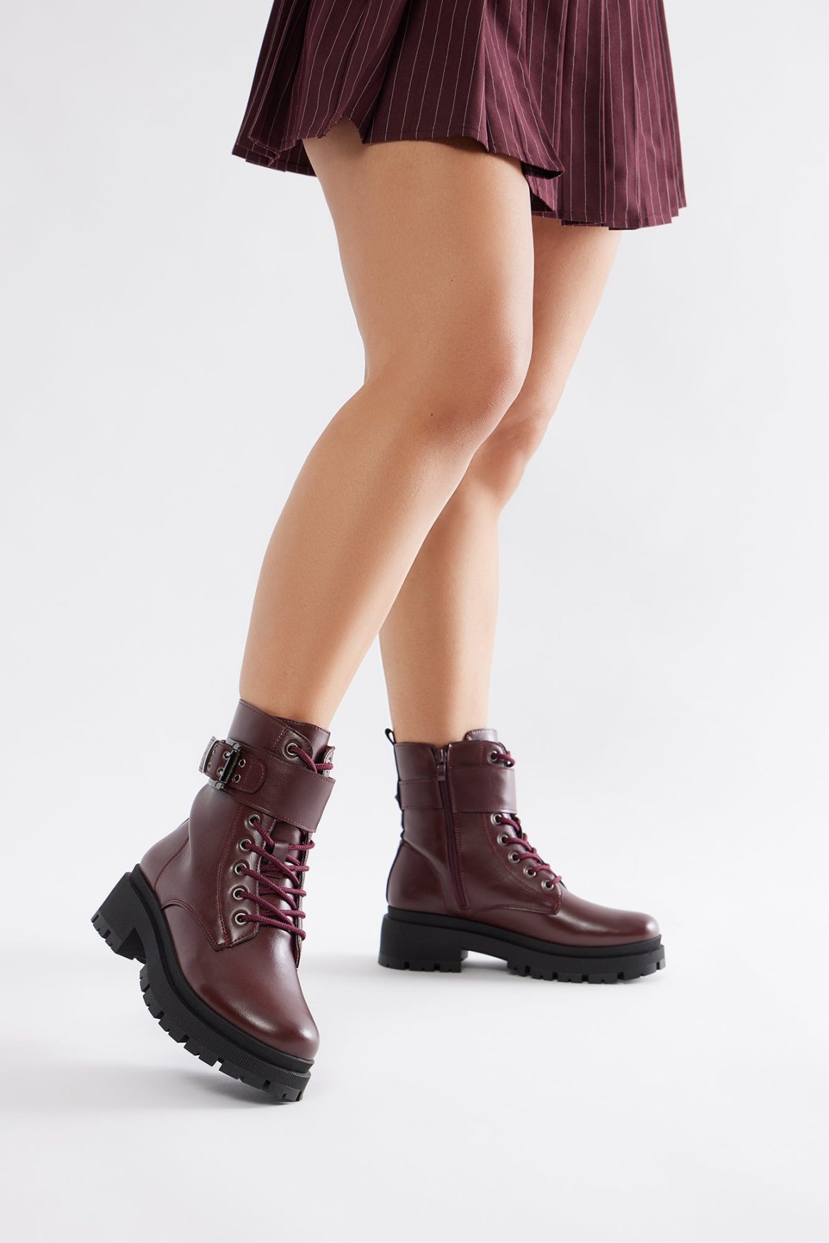 Tory Combat Boots - Burgundy