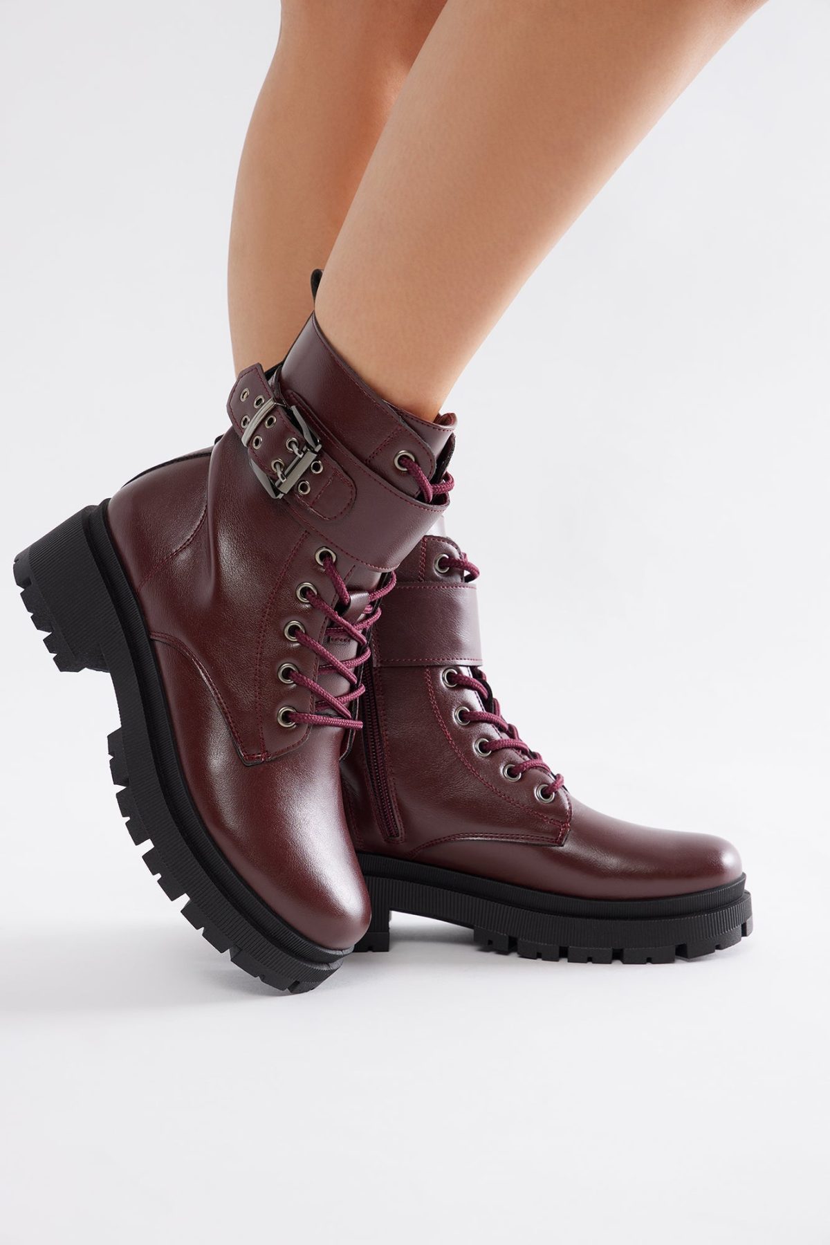 Tory Combat Boots - Burgundy