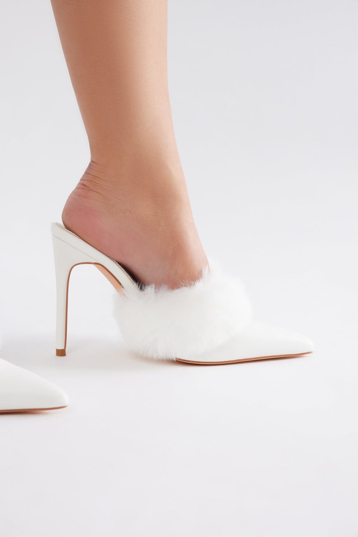 Stella Fur Trim Pumps - White