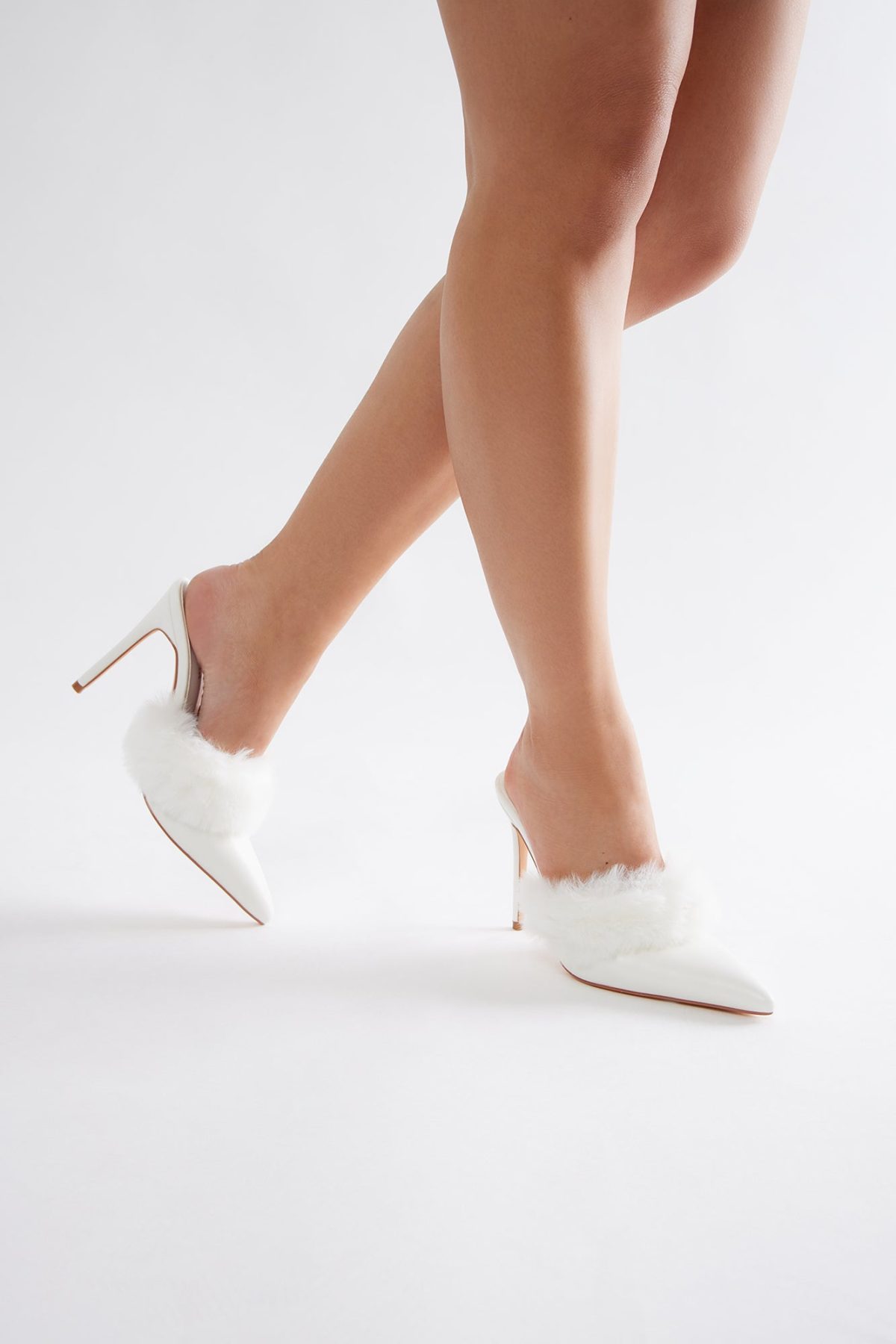 Stella Fur Trim Pumps - White