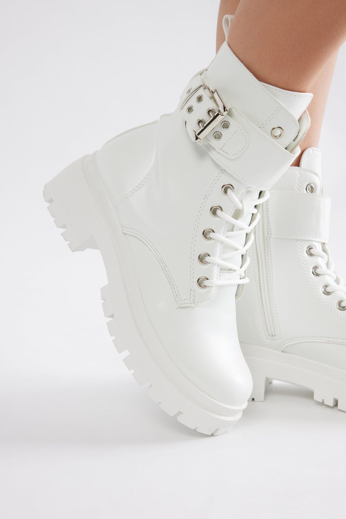 Tory Combat Boots - White