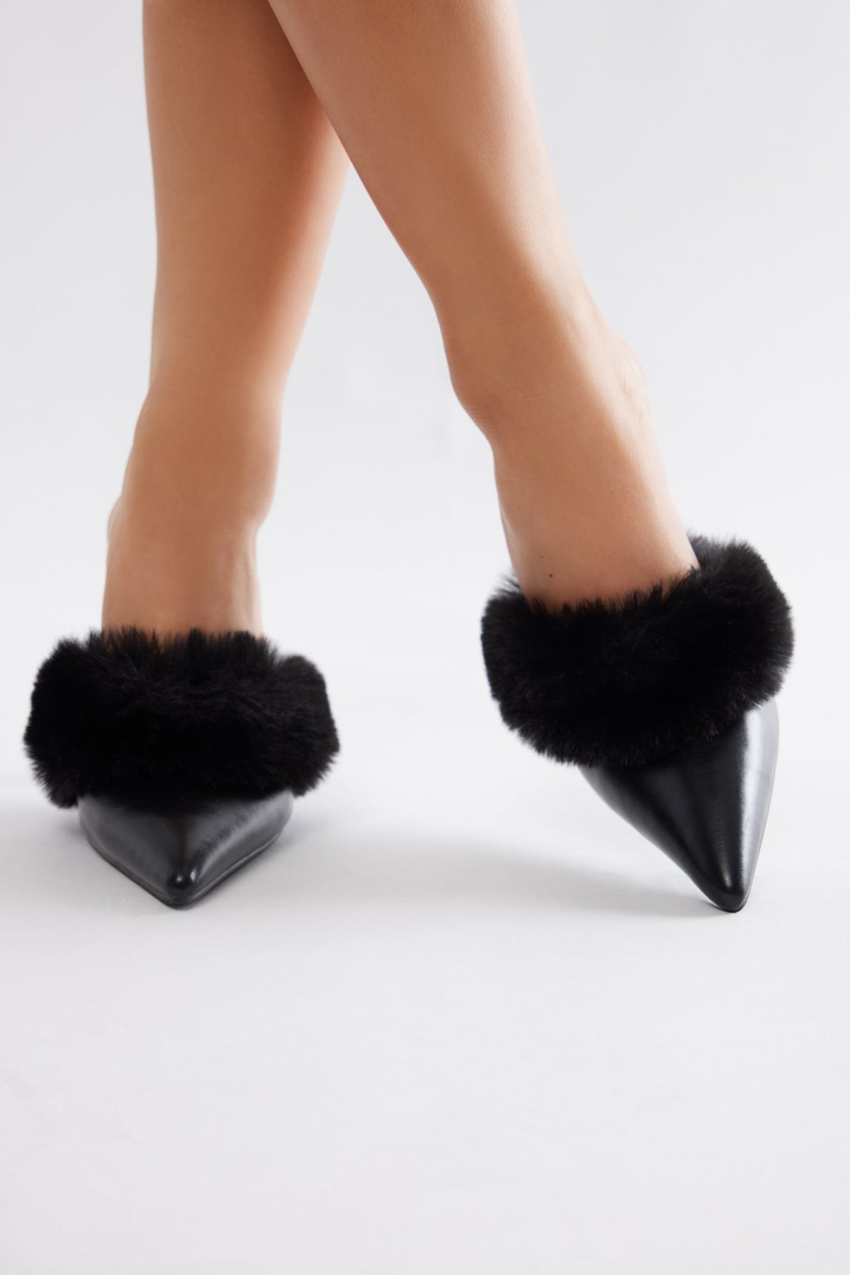 Stella Fur Trim Pumps - Black