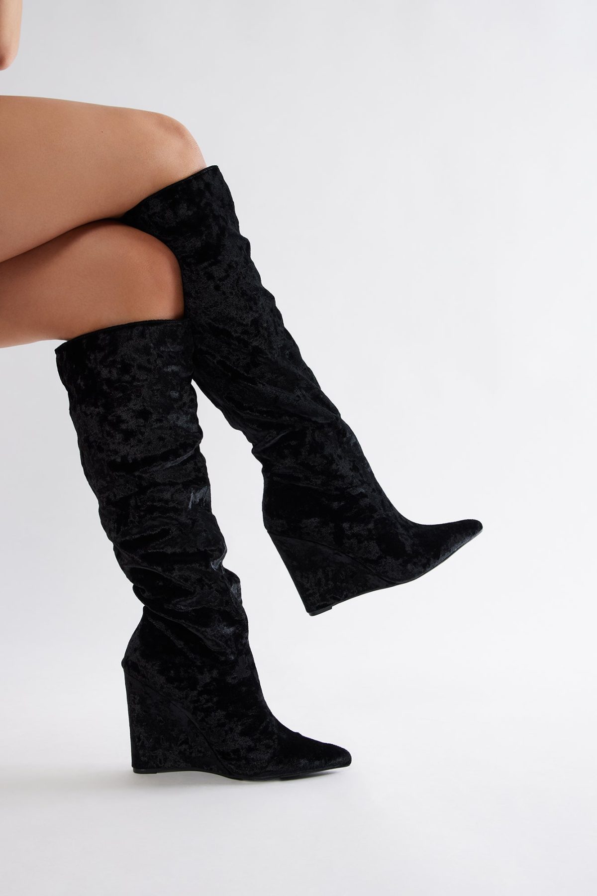 Barkley Velvet Knee High Boots - Black