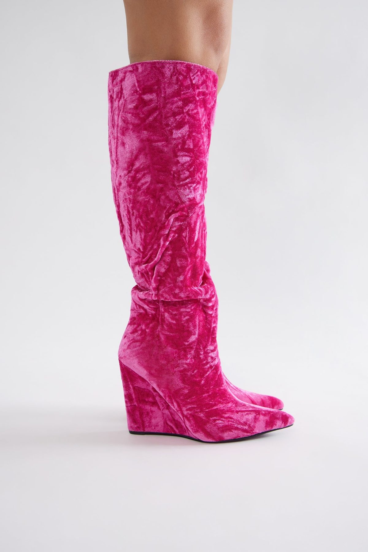 Barkley Velvet Knee High Boots - Burgundy