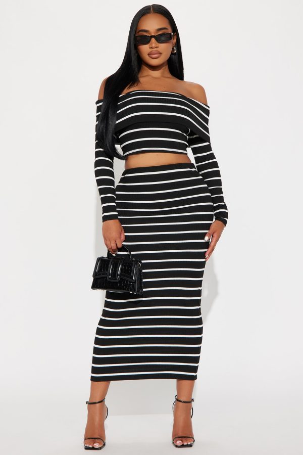 Adrian Stripe Skirt Set - Black/combo