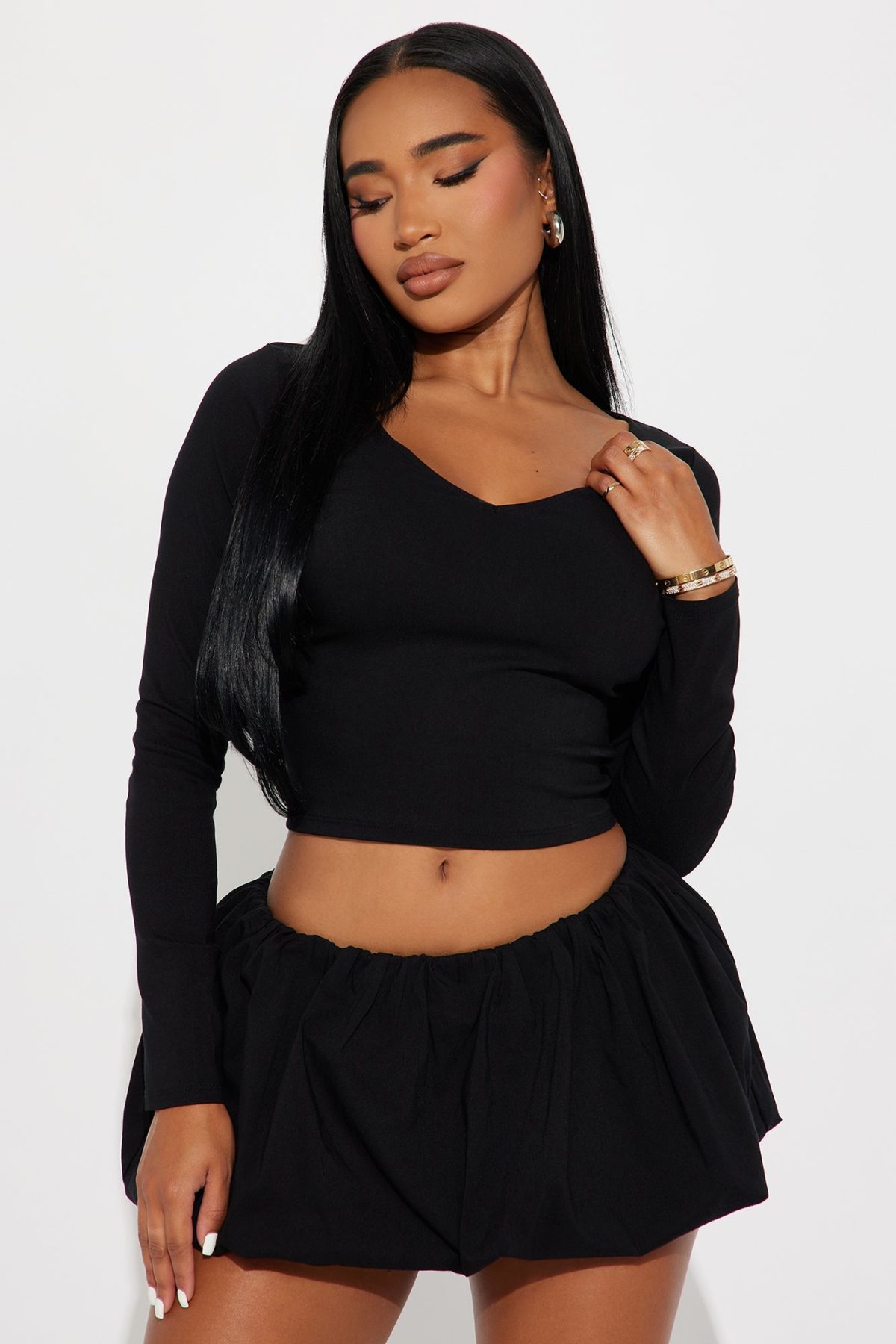 Lillana Bubble Hem Skirt Set - Black