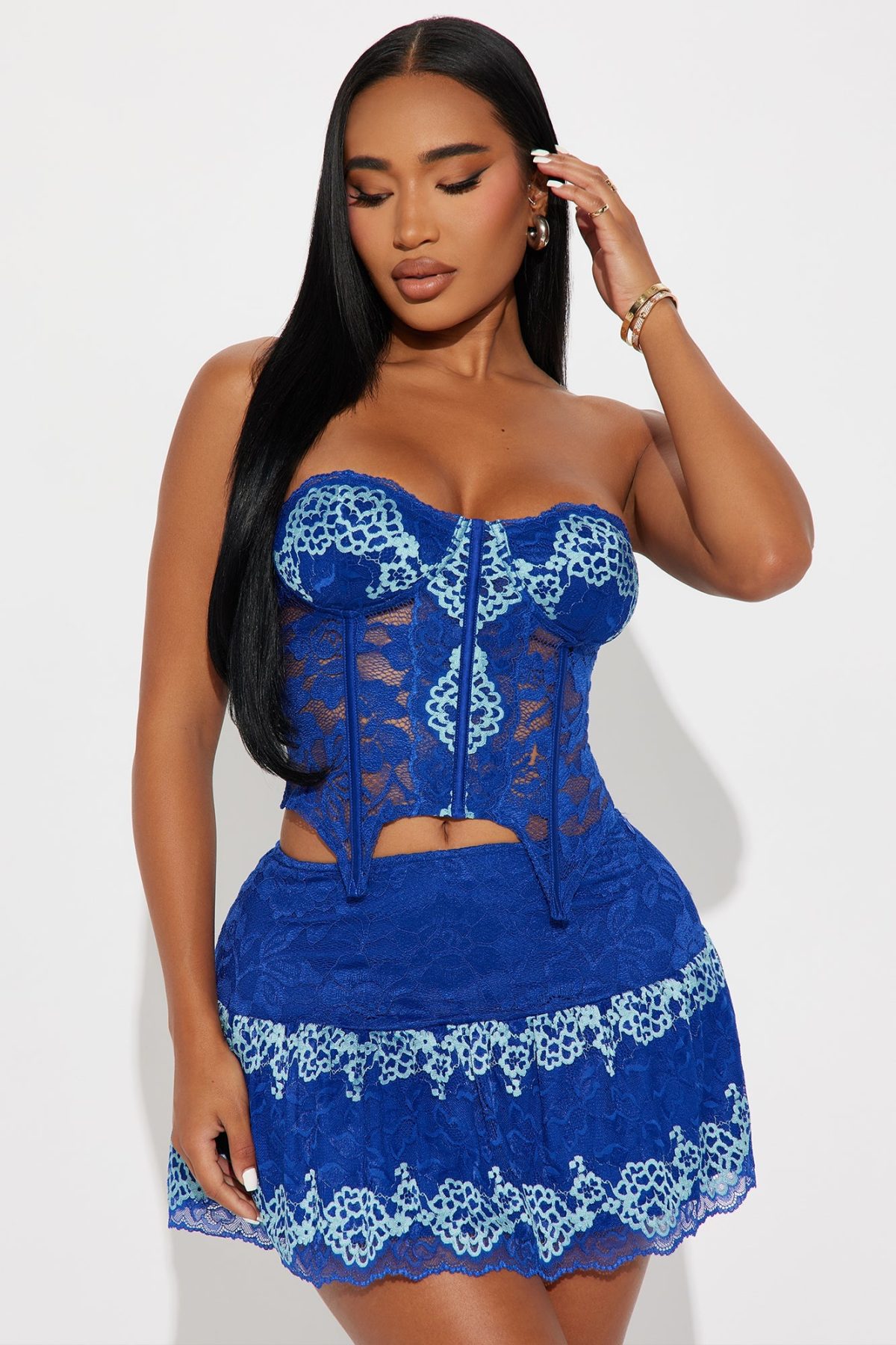 Klarissa Lace Corset Skirt Set - Blue/combo