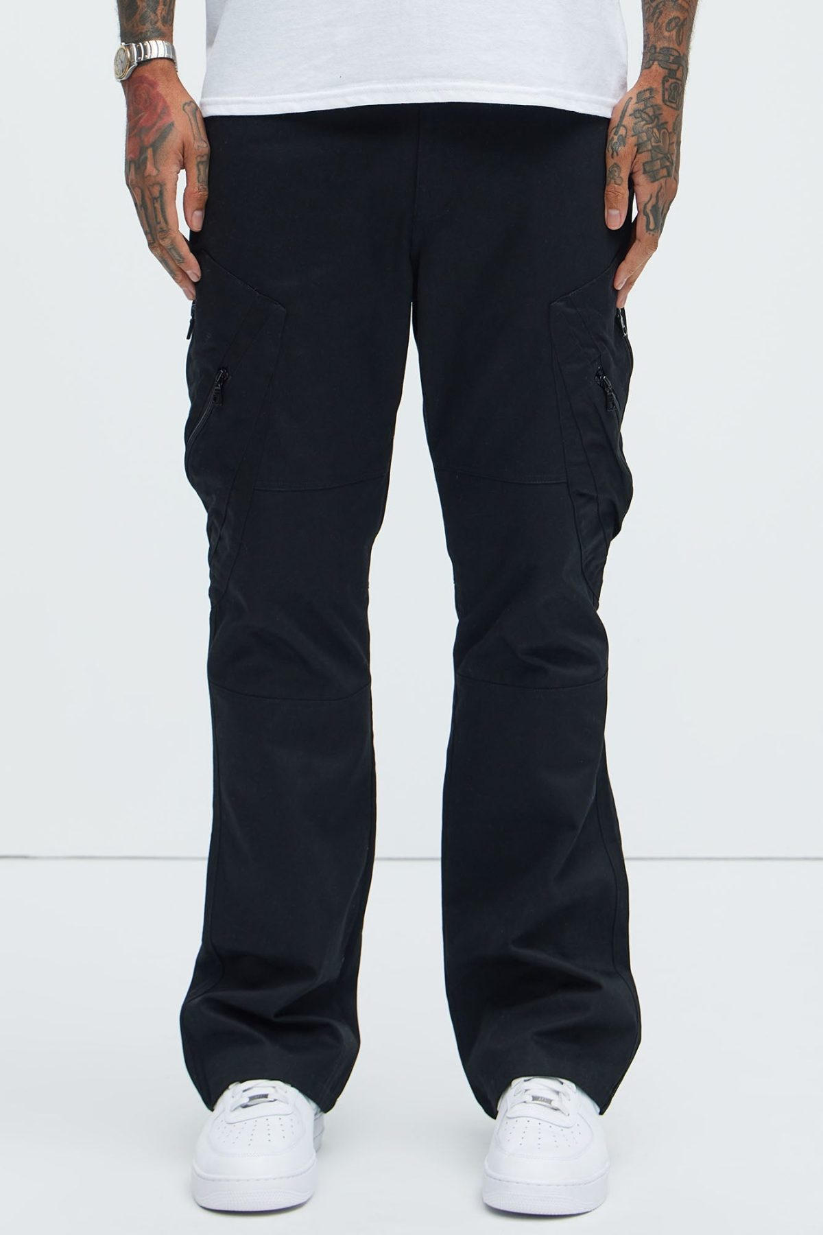 Racer Panel Stacked Slim Flare Pants - Black