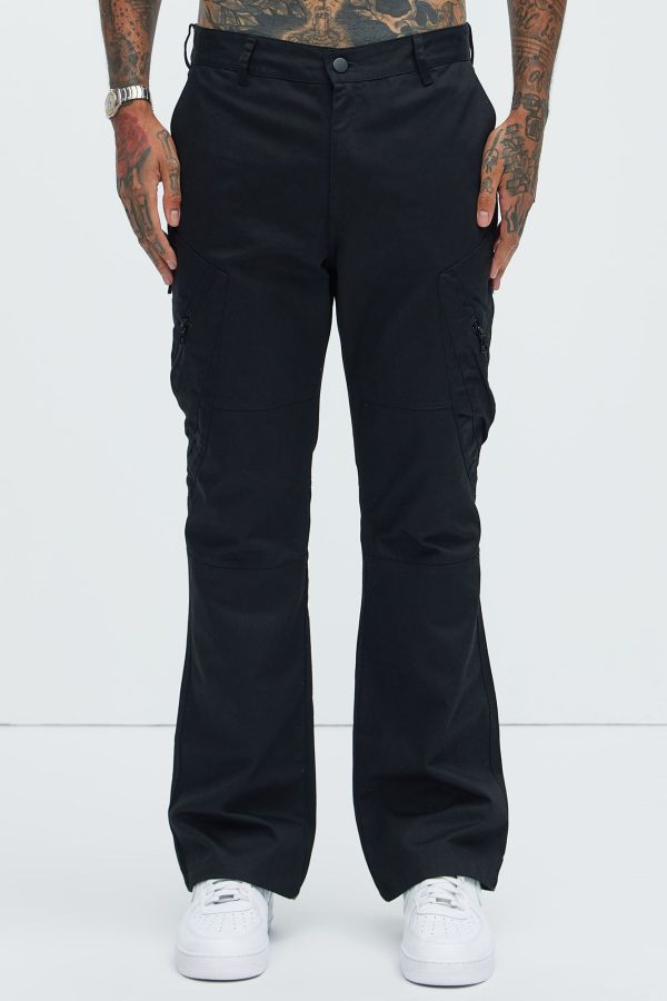 Racer Panel Stacked Slim Flare Pants - Black