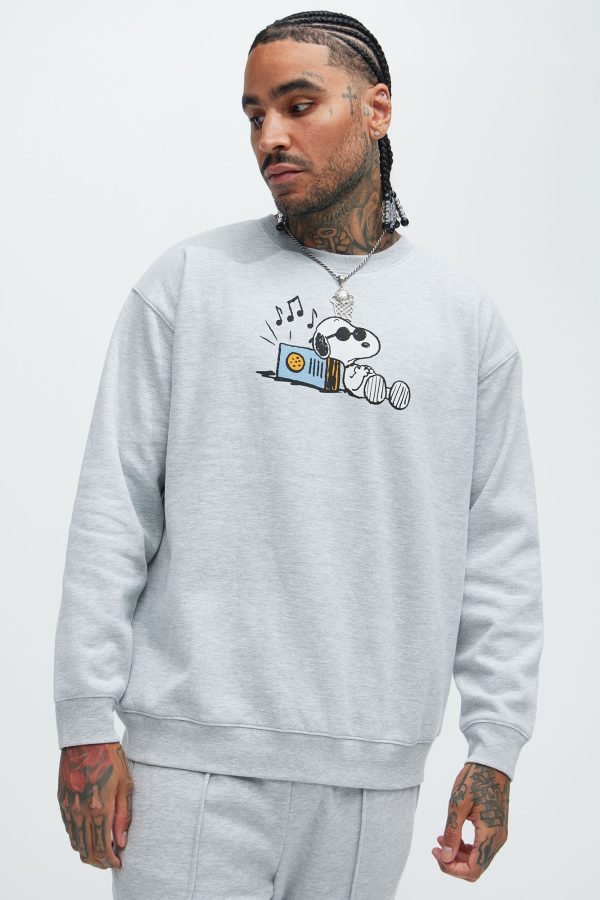 Peanuts Snoopy Records Crewneck Sweater - Heather Grey