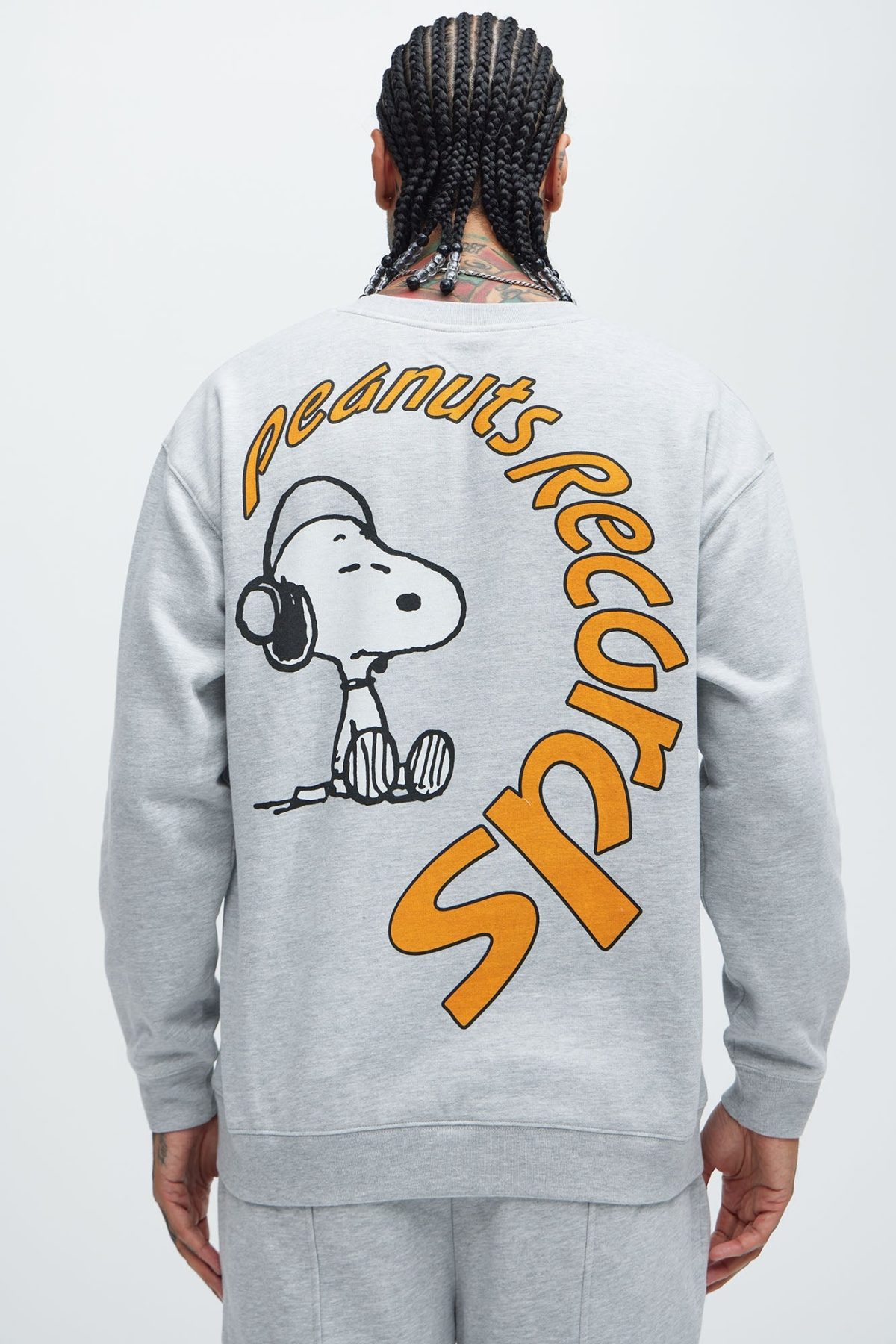 Peanuts Snoopy Records Crewneck Sweater - Heather Grey