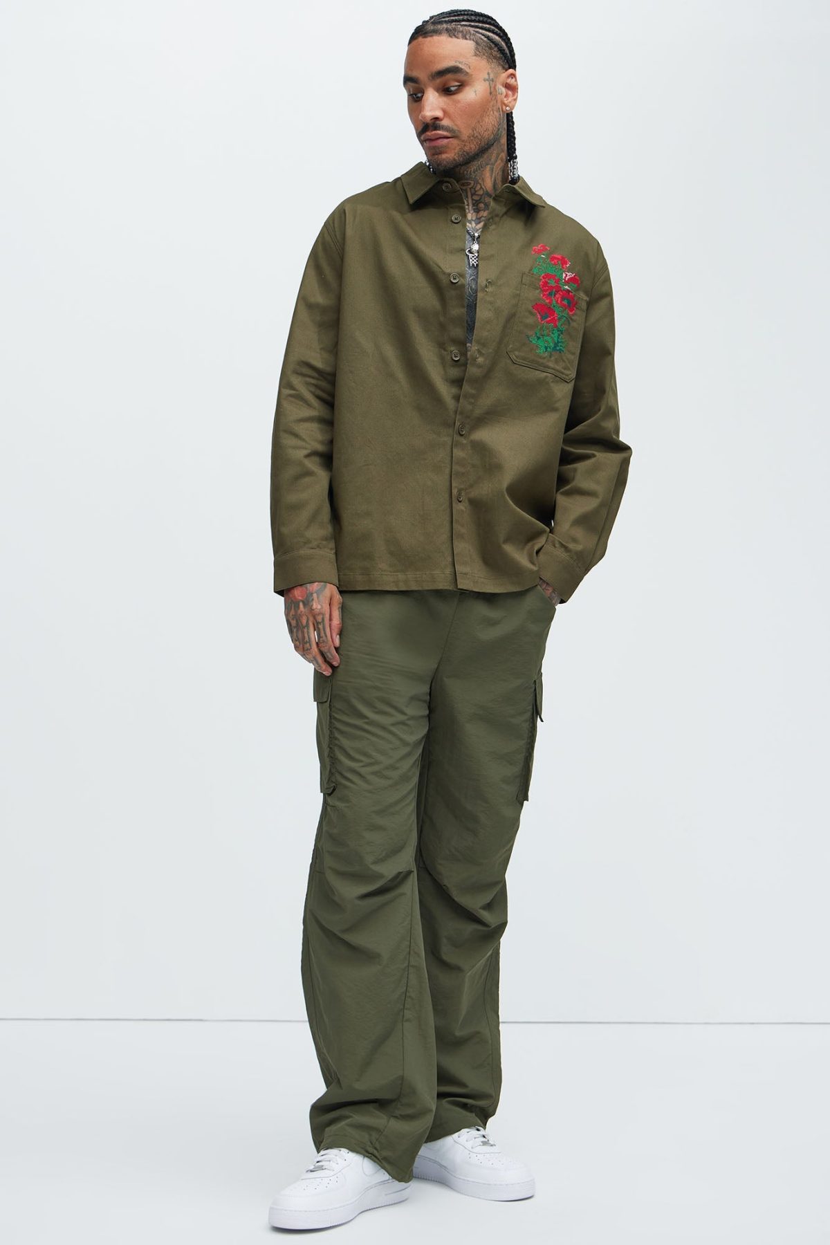 I Got You Embroidery Overshirt - Olive