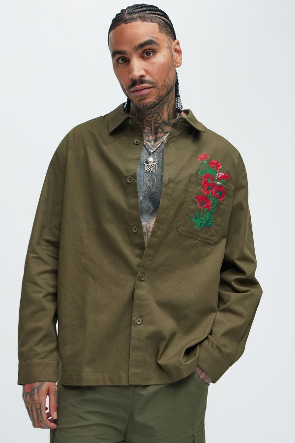 I Got You Embroidery Overshirt - Olive