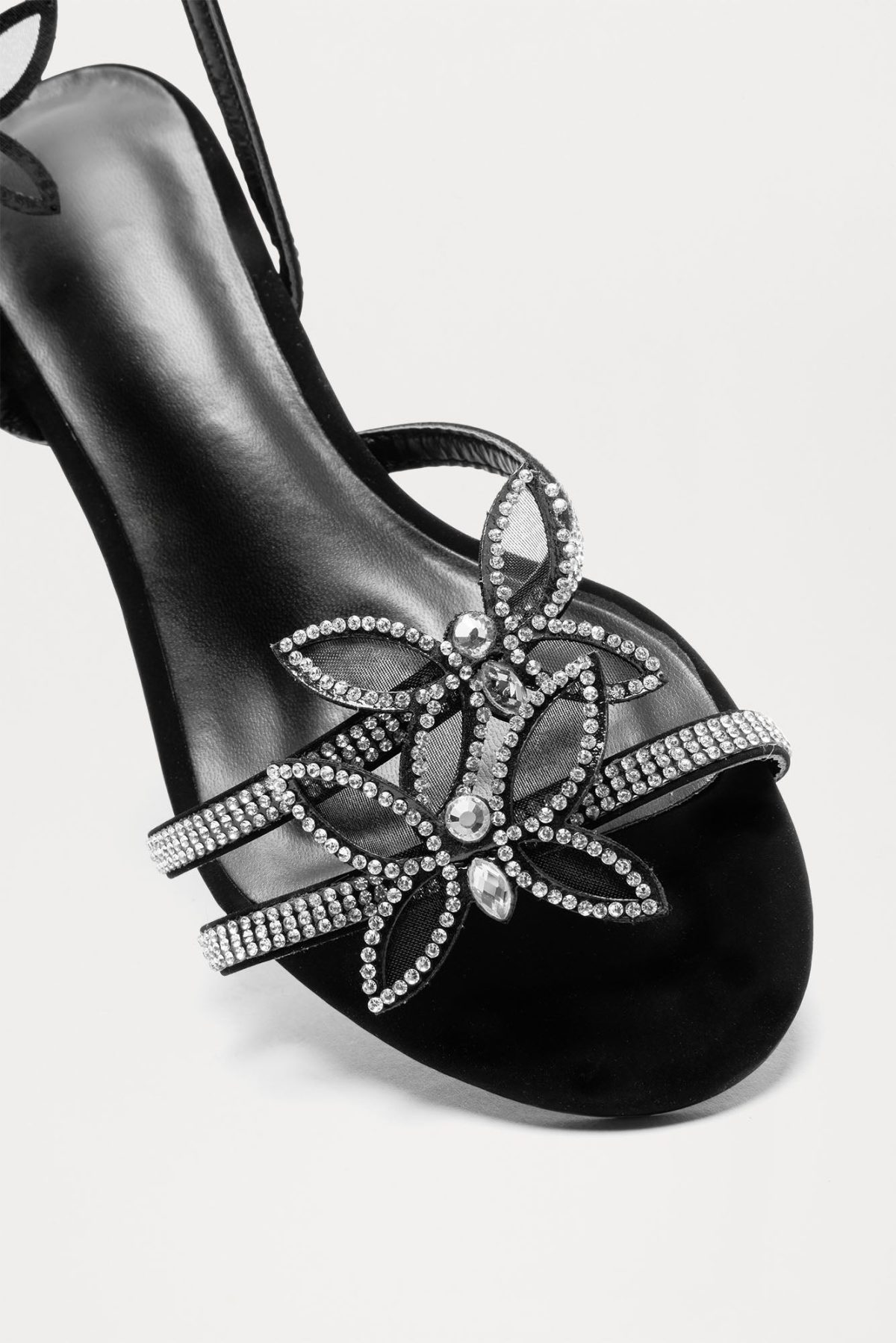 Juni Rhinestone Butterfly Heels - Black