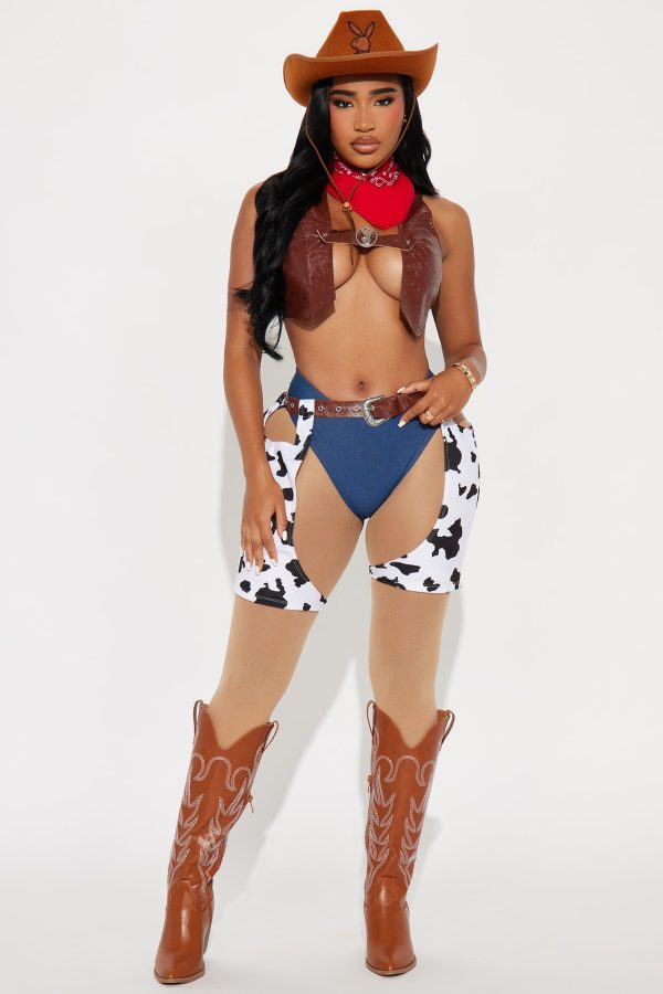 Playboy Cowgirl 6 Piece Costume Set - Brown/combo