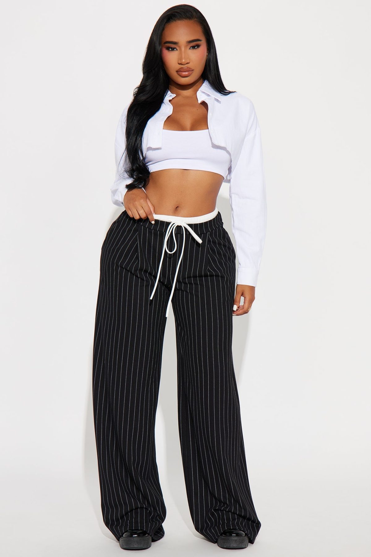 Klarisa Double Waistband Pinstripe Trouser - Black/White