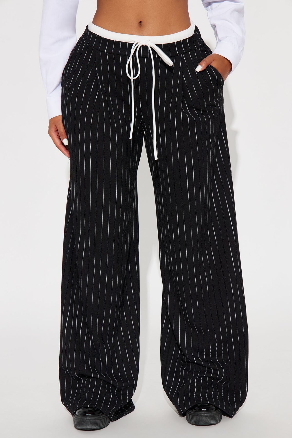 Klarisa Double Waistband Pinstripe Trouser - Black/White