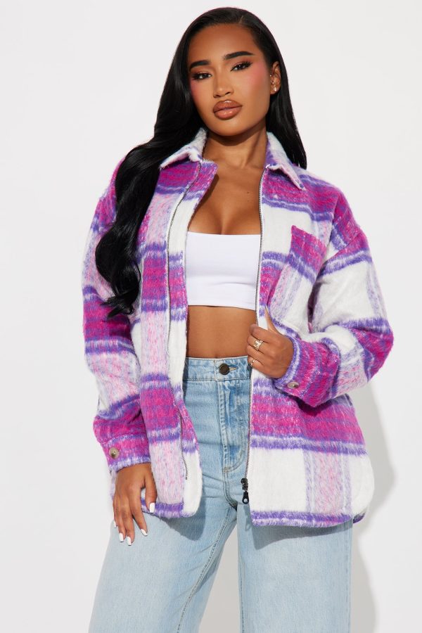 Keep It Cute Plaid Jacket - Purple/combo