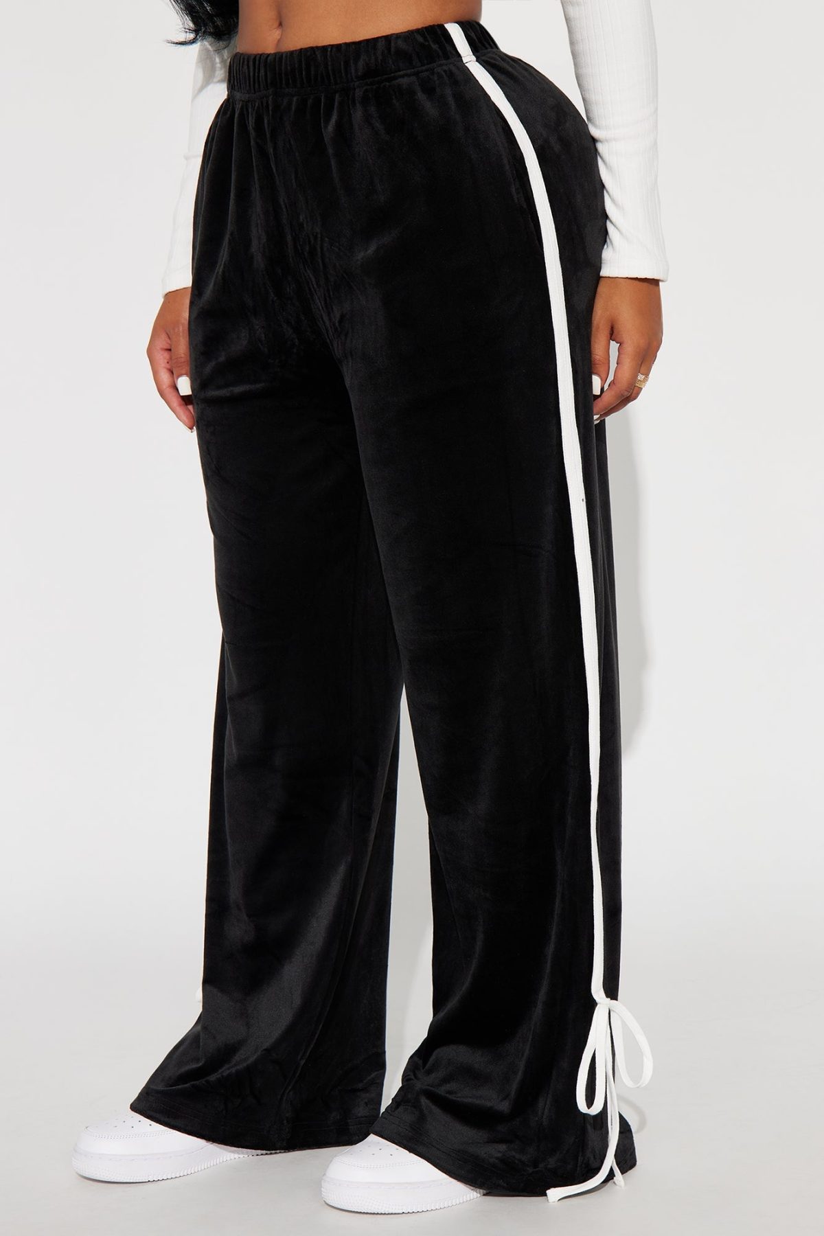 She's A Softie Velour Track Pant - Black/White