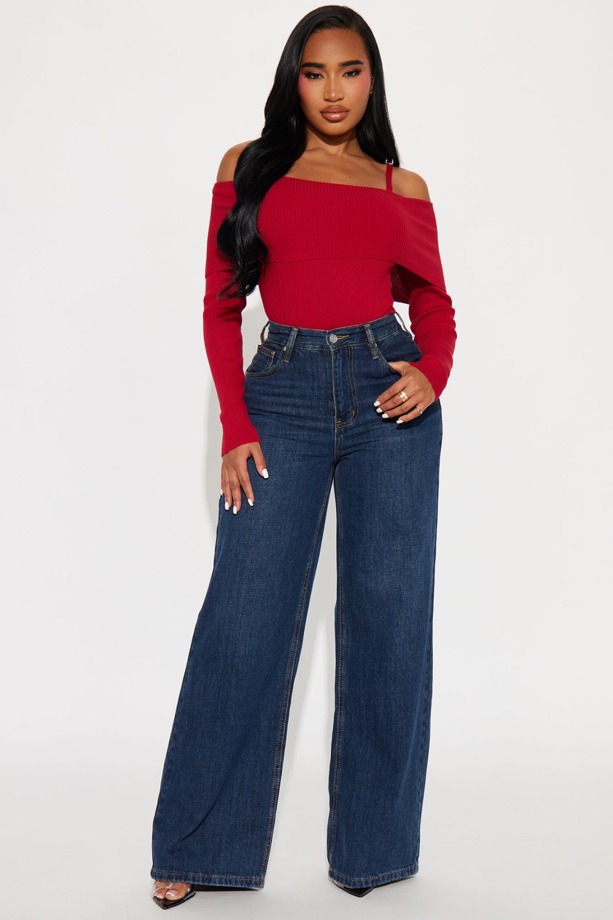 Morgan Off Shoulder Sweater - Red