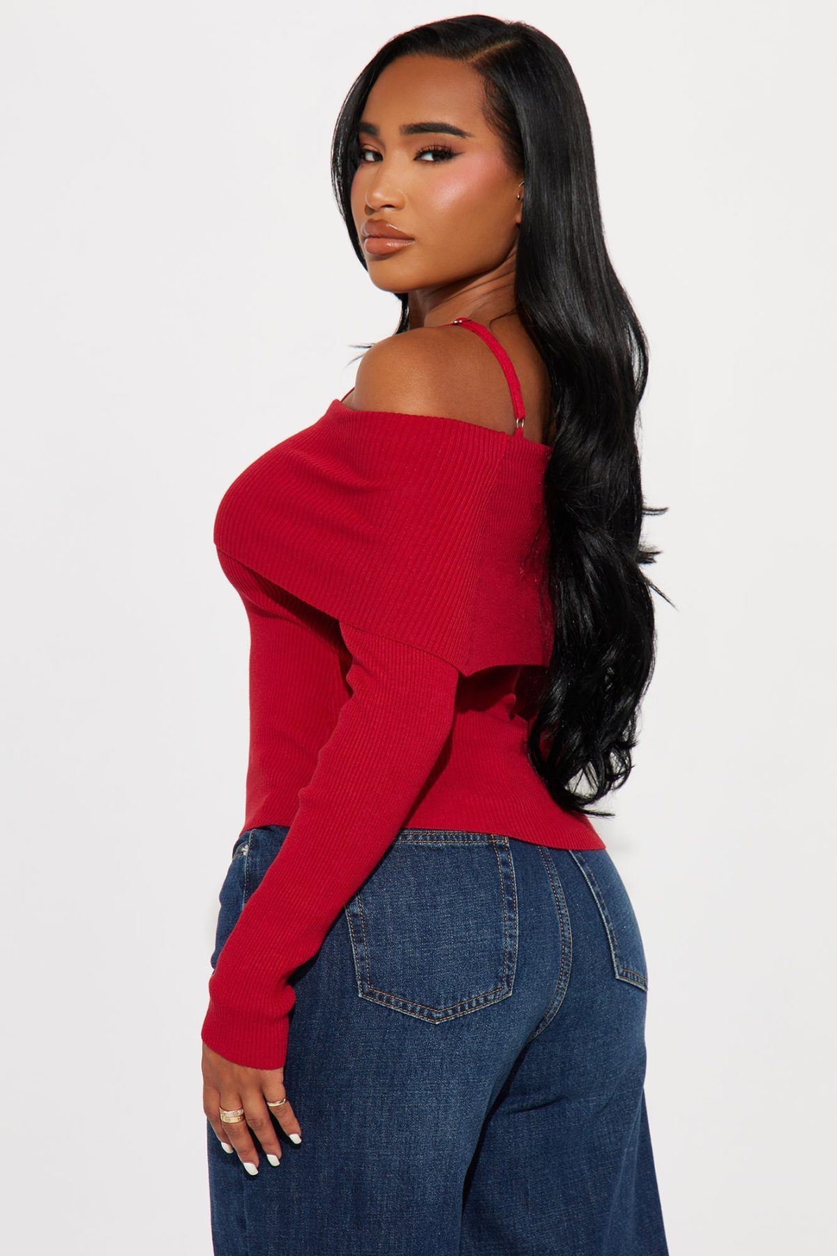 Morgan Off Shoulder Sweater - Red