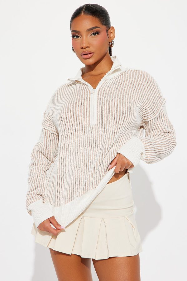 Fall Back Quarter Zipper Sweater - Ivory/combo