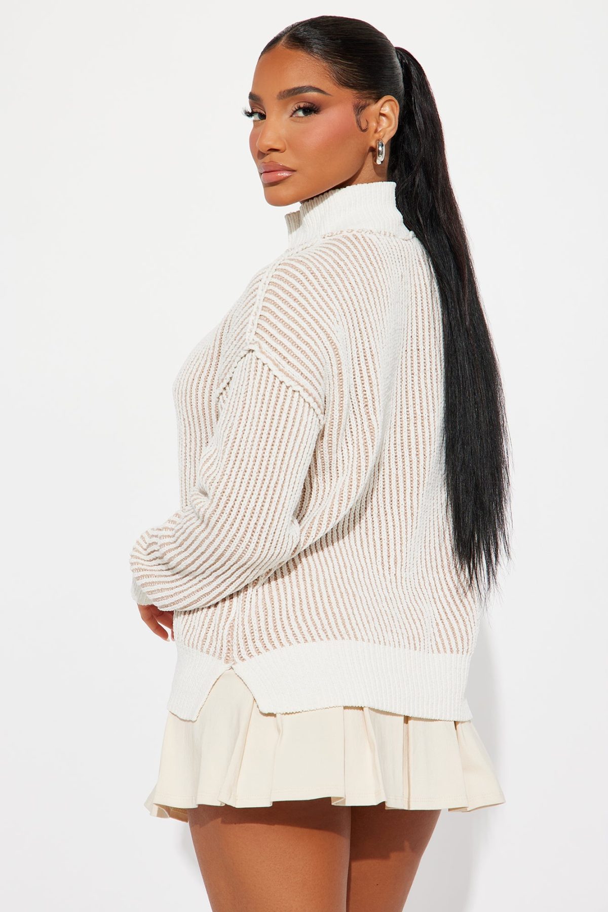 Fall Back Quarter Zipper Sweater - Ivory/combo