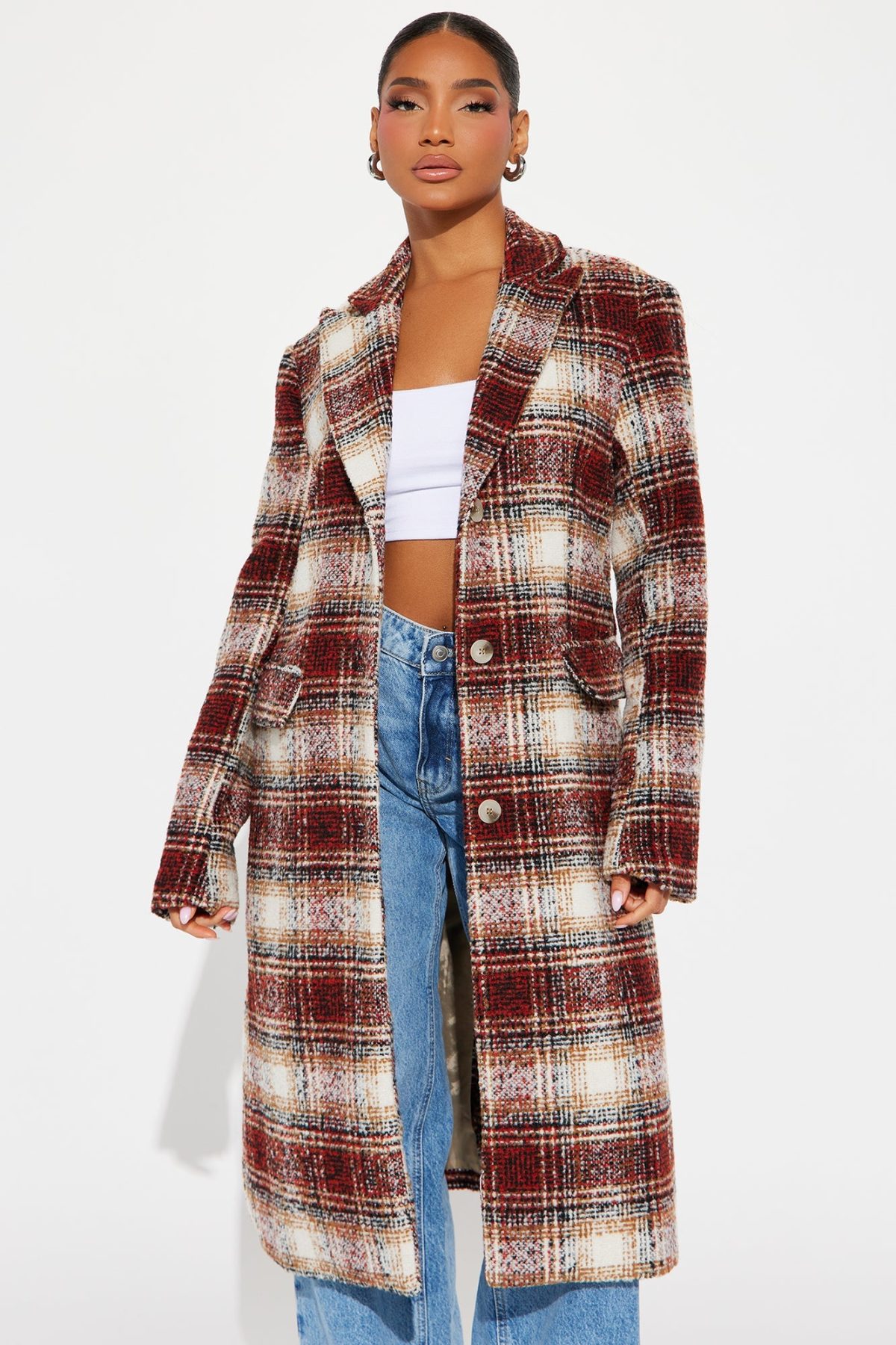 Across The Pond Plaid Trench - Red/combo