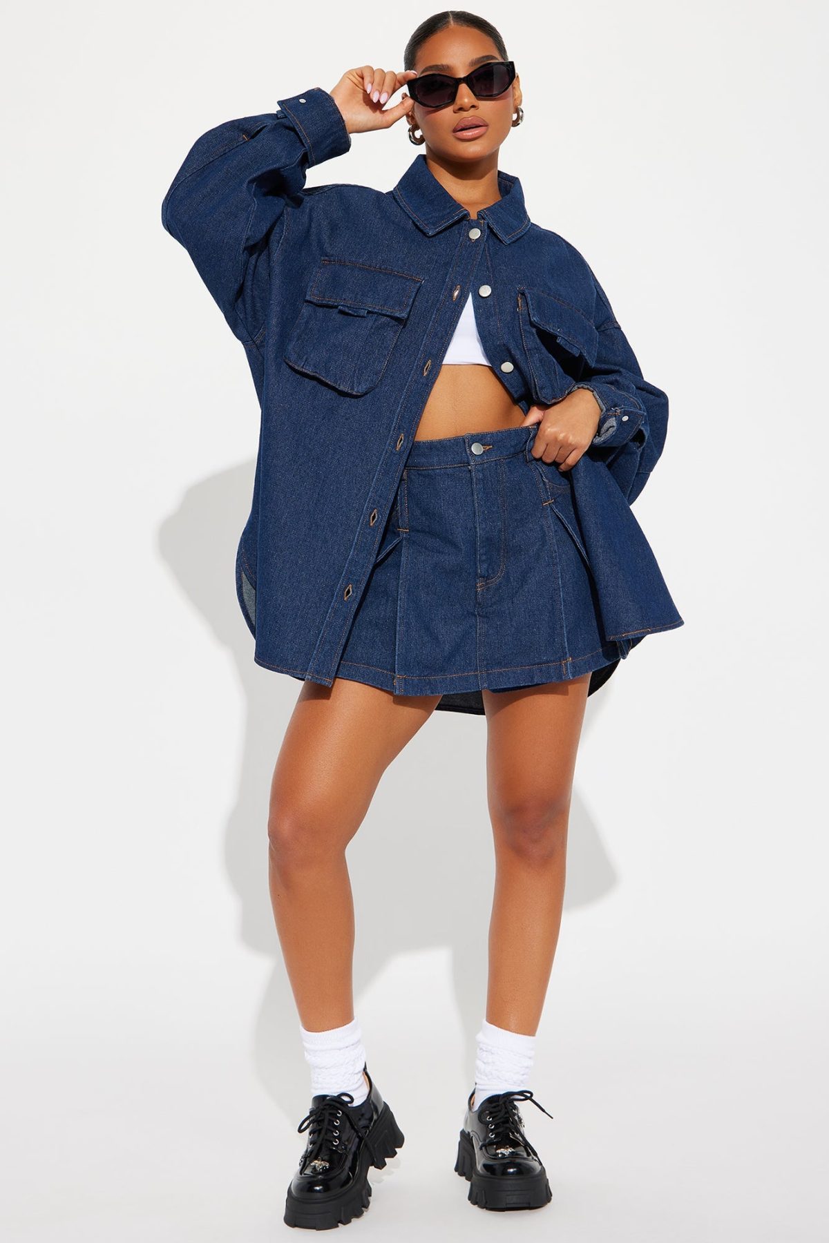 Nylah Denim Skort Set - Blue