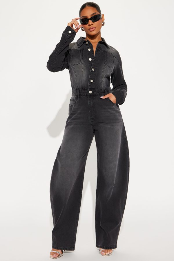 Bottom of the Barrel Denim Jumpsuit - Black