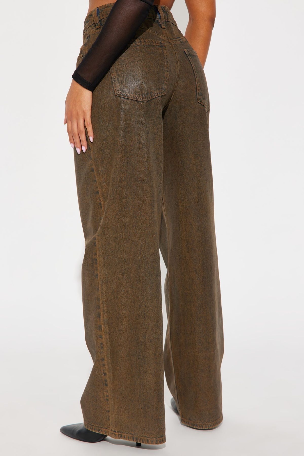 Play It Off Coated Wide Leg Jeans - Brown