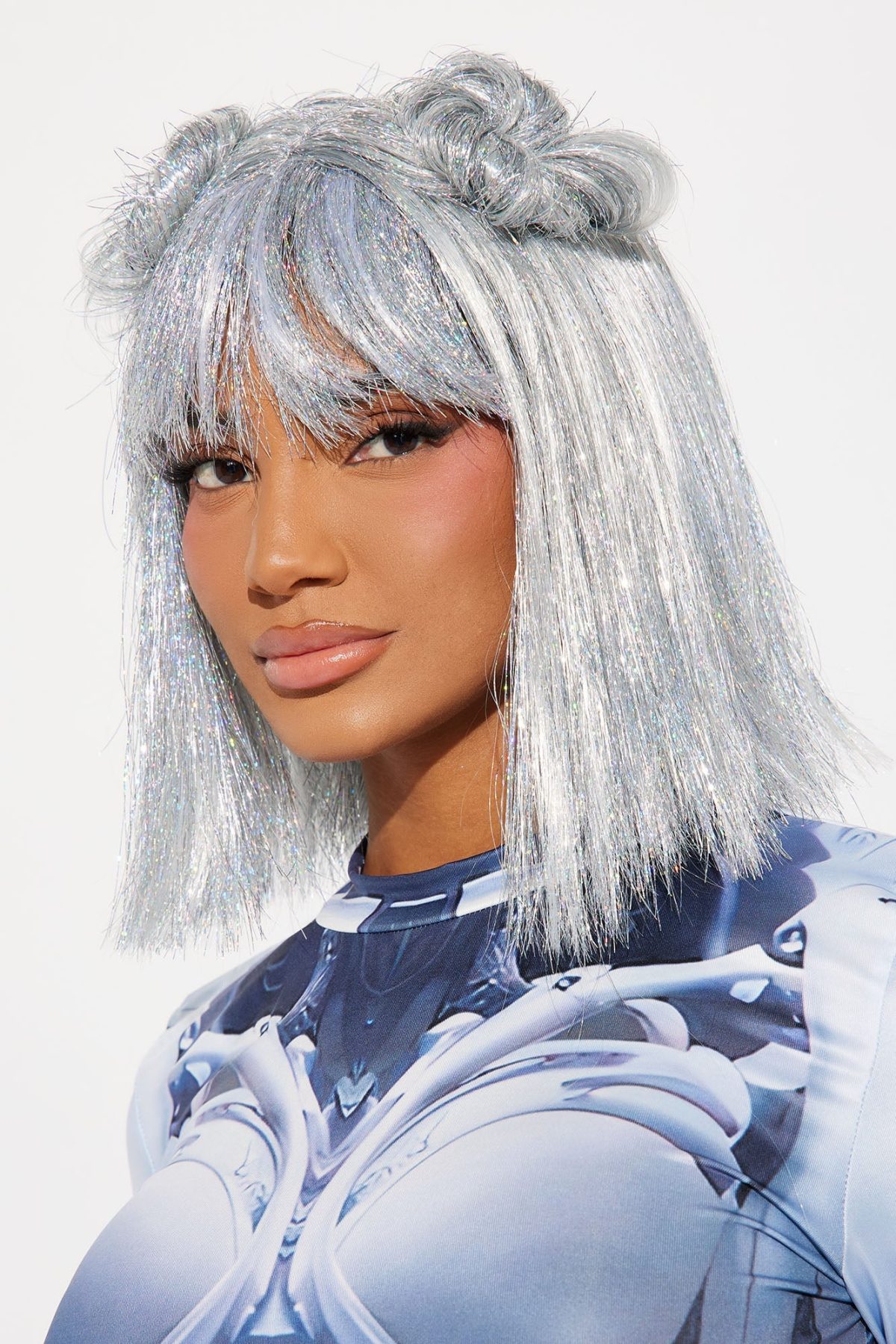 Spaced Out Buns Costume Wig - Silver