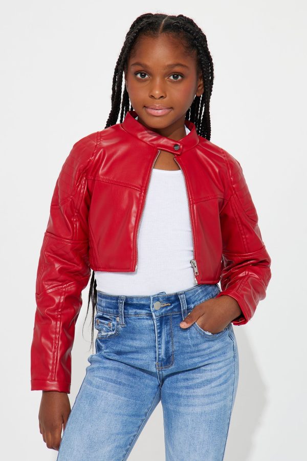 Mini Biker Club Faux Leather Jacket - Red