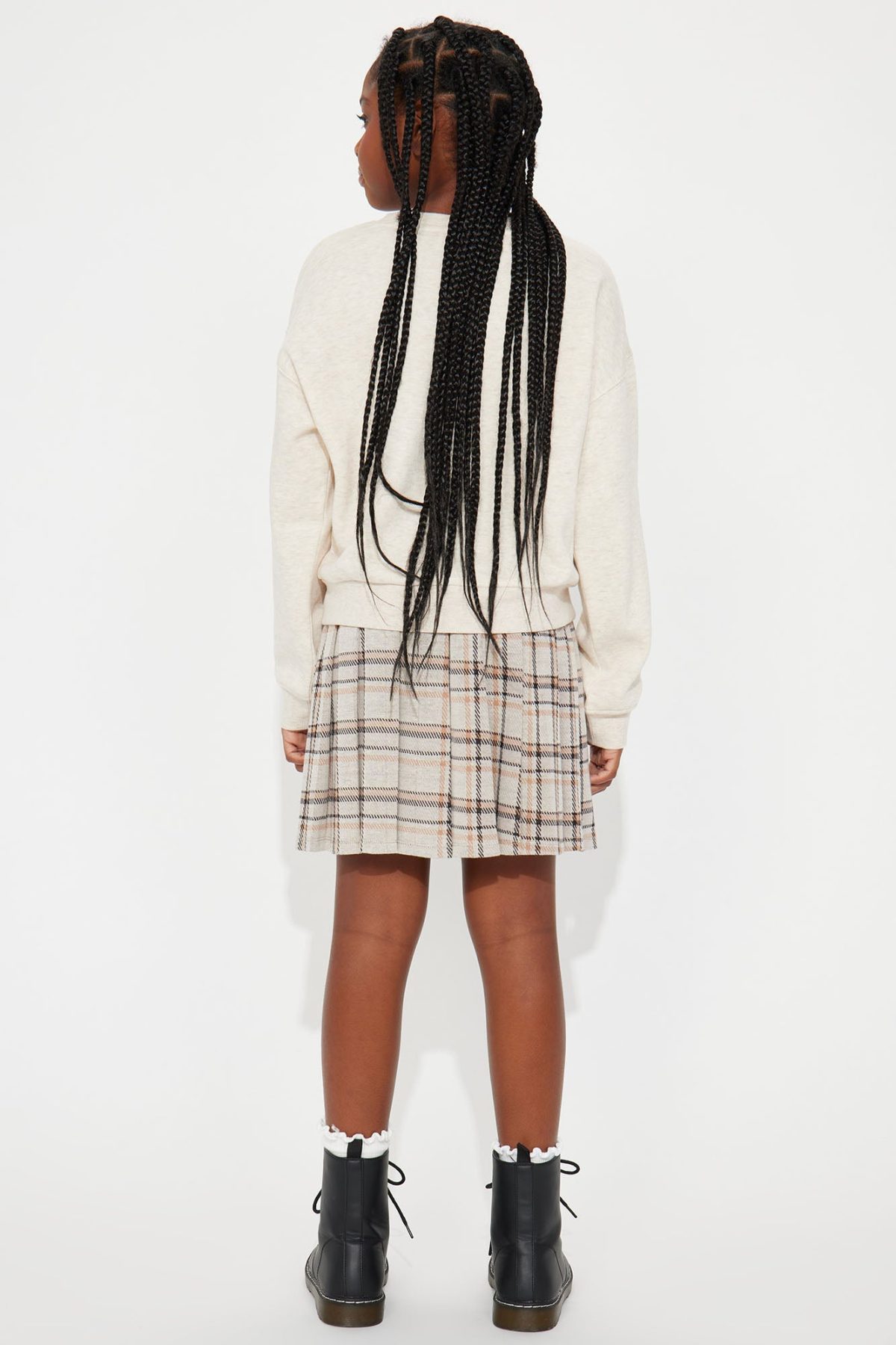 Mini L'Amour Vibes Pullover Sweatshirt and Skirt Set - Oatmeal