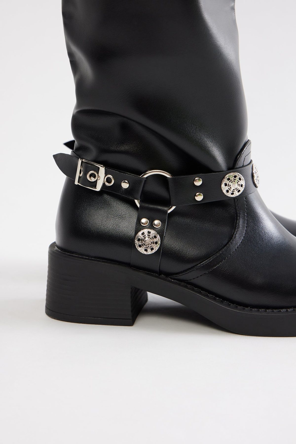 Marrakech Buckle Knee High Boots - Black