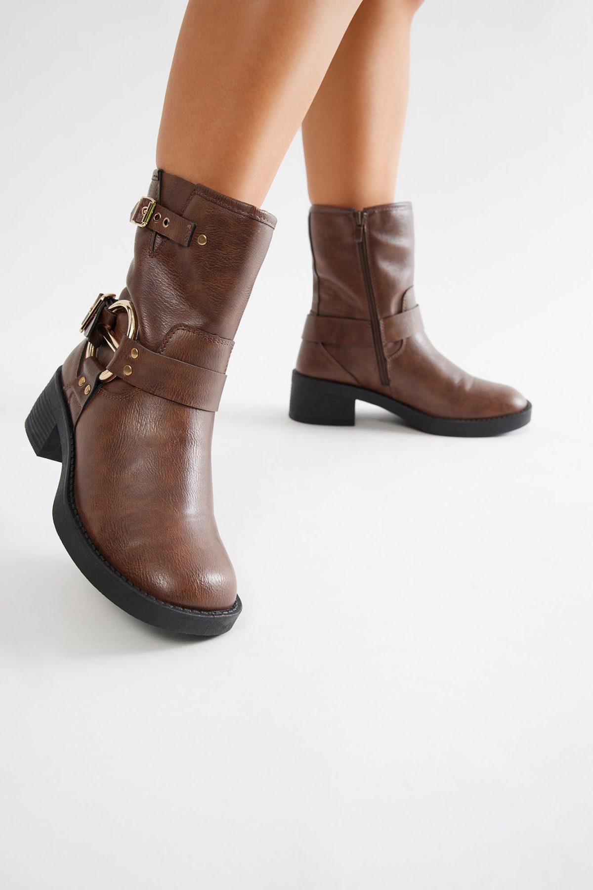 Laine Buckle Booties - Brown