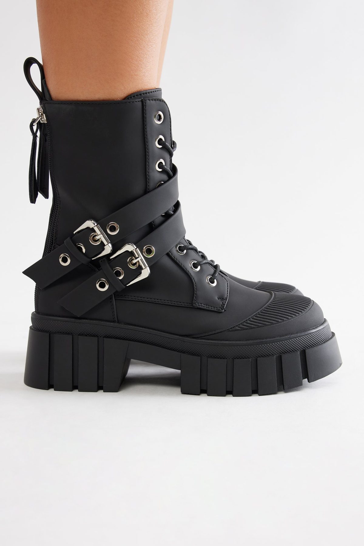 Never Over Buckle Combat Boots - Black