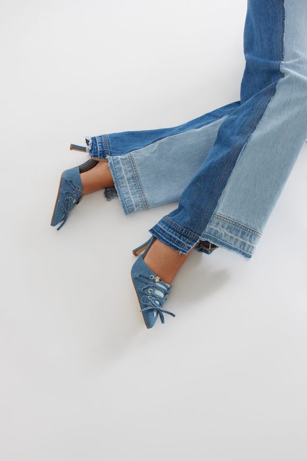 Evangeline Lace Up Pumps - Denim