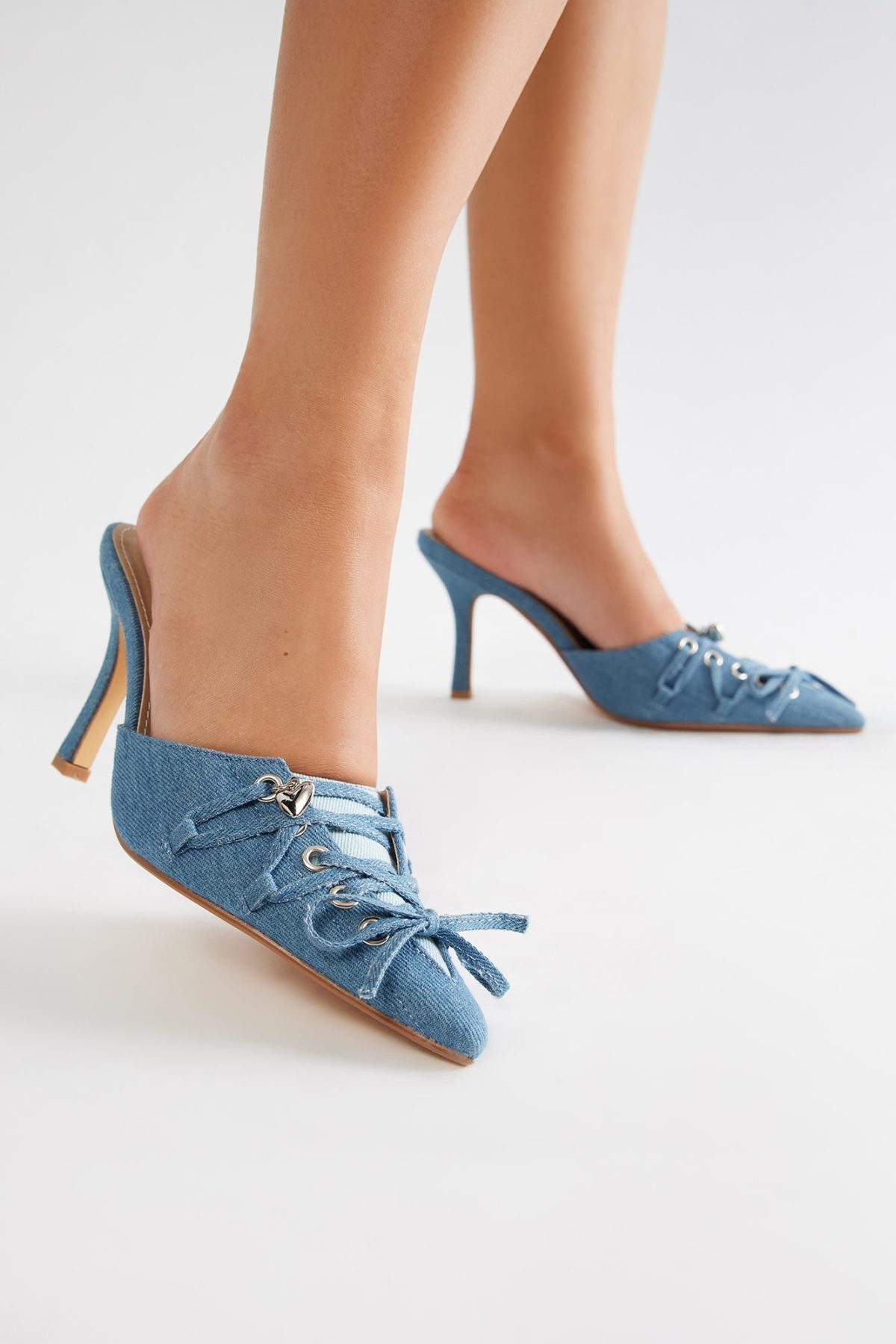 Evangeline Lace Up Pumps - Denim