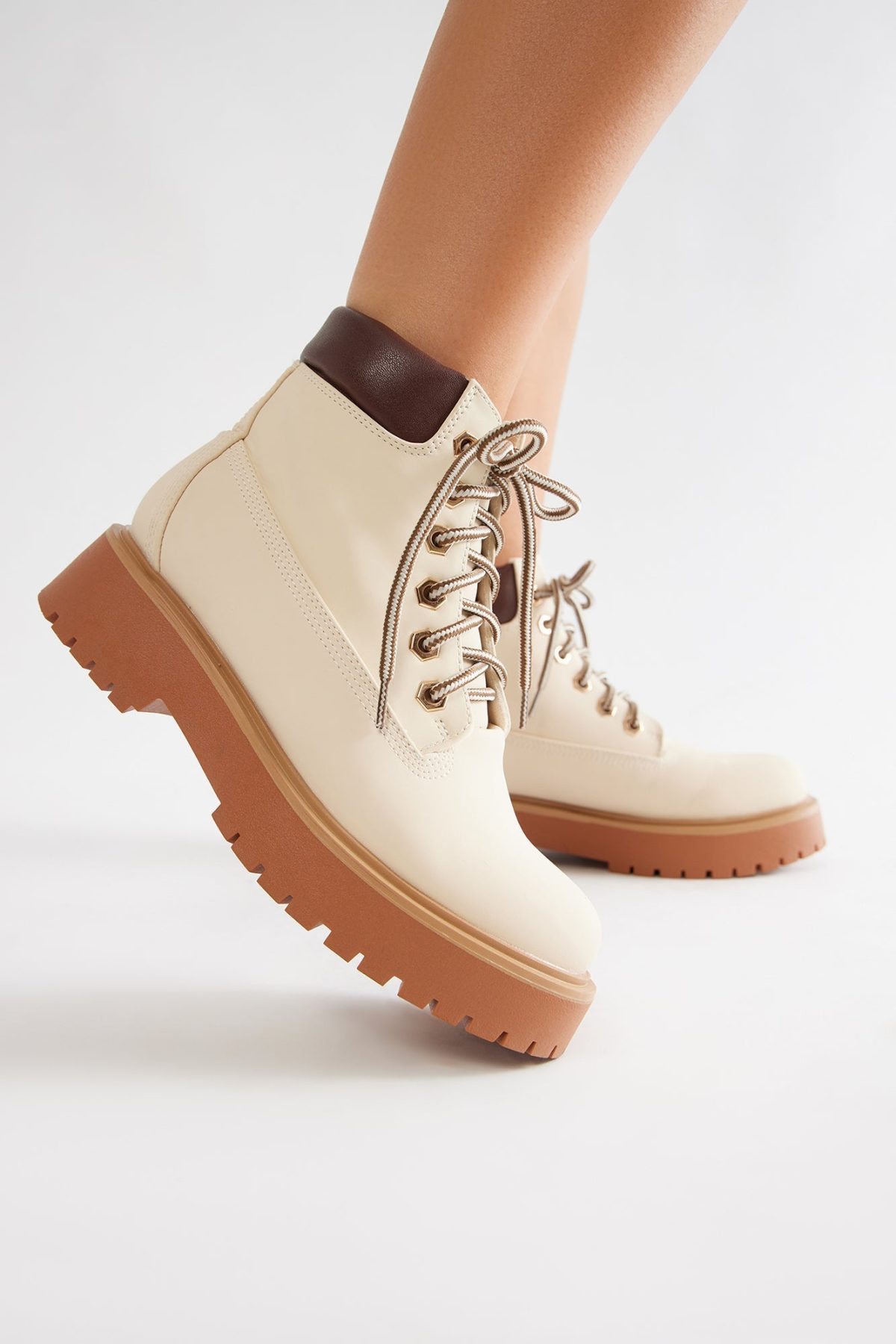 Luca Lace Up Booties - Cream