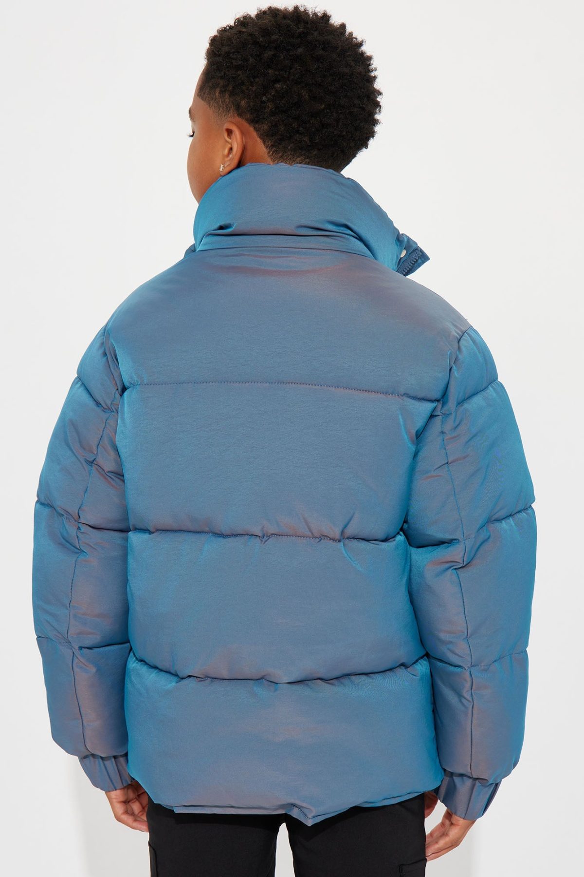 Mini Stormy Iridescent Nylon Puffer Jacket - Blue