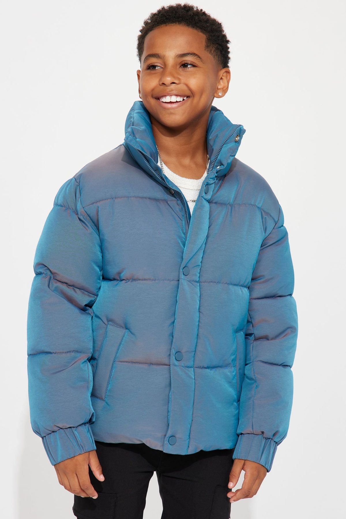 Mini Stormy Iridescent Nylon Puffer Jacket - Blue