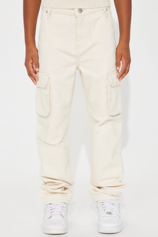 Mini Benson Distressed Slim Cargo Pants - Cream